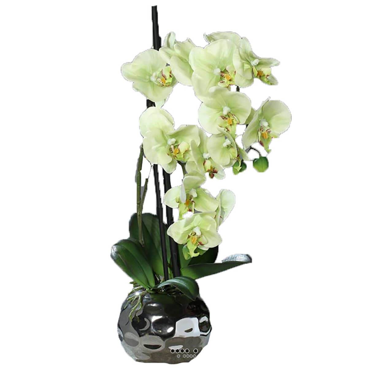 Orchidée factice 2 hampes en boule cera, ARTIFICIELLES
