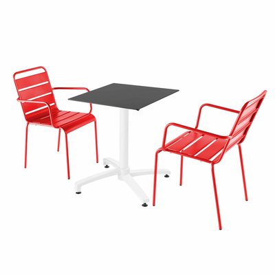 Table en HPL inclinable pied blanc et 2 chaises avec accoudoirs en métal OVIALA