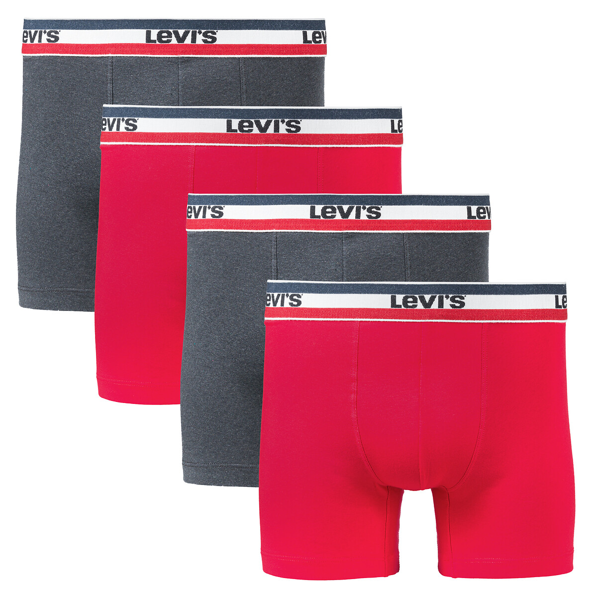 Lot de 4 boxers unis Levi's rouge + noir chiné | La Redoute