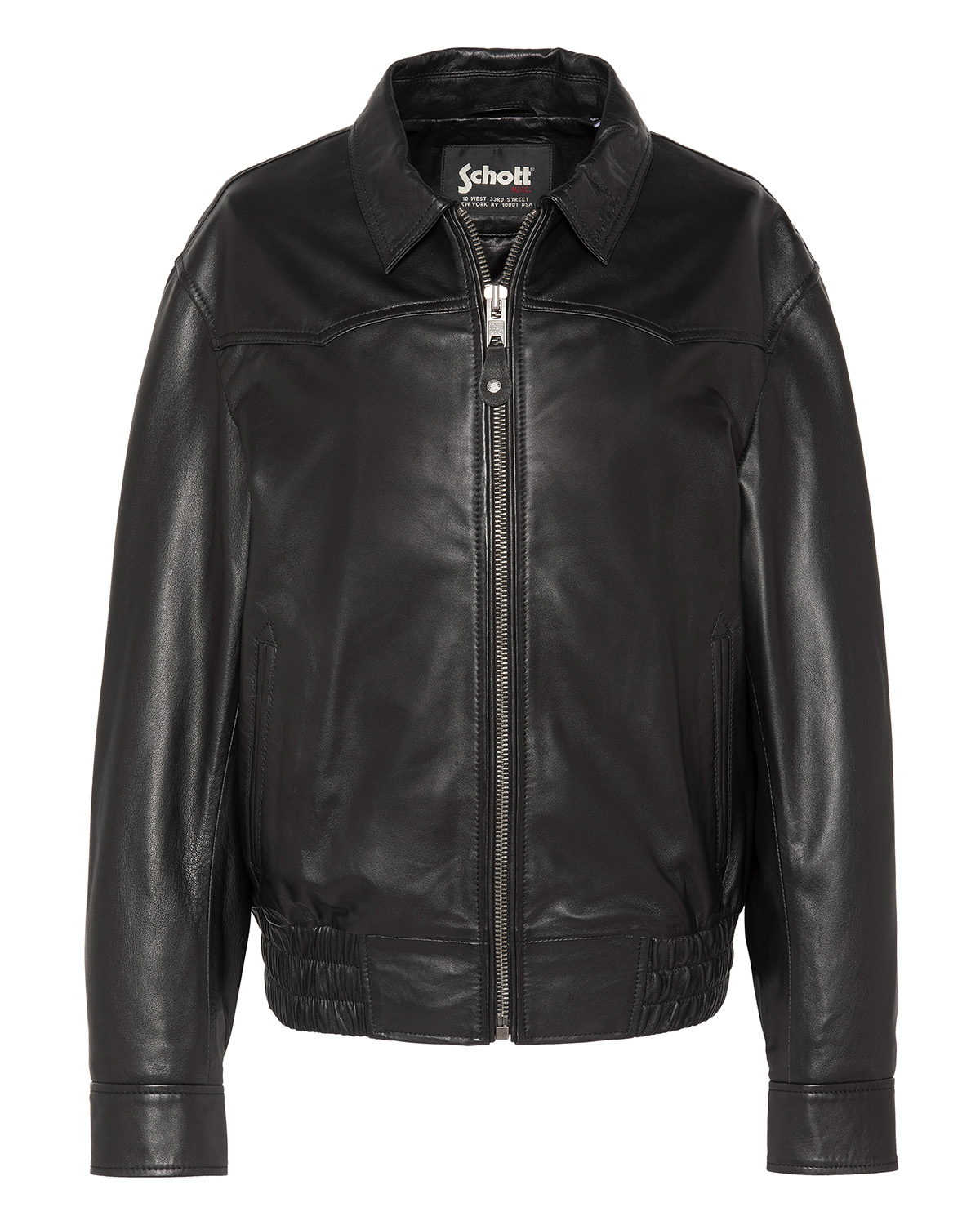 Blouson smocké, cuir dagneau, SCHOTT