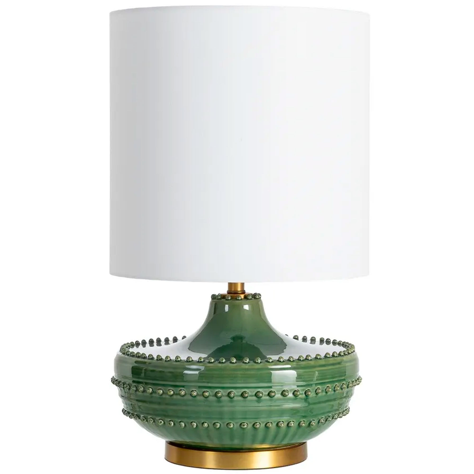 Lampe à poser en céramique verte et abat-jour lin blanc 38x38x65cm, WADIGA