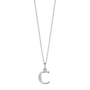 Sterling Silver Art Deco Initial 'C' Pendant with Cubic Zirconia Stone Detail BEGINNINGS image