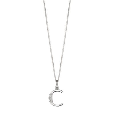 Sterling Silver Art Deco Initial 'C' Pendant with Cubic Zirconia Stone Detail BEGINNINGS