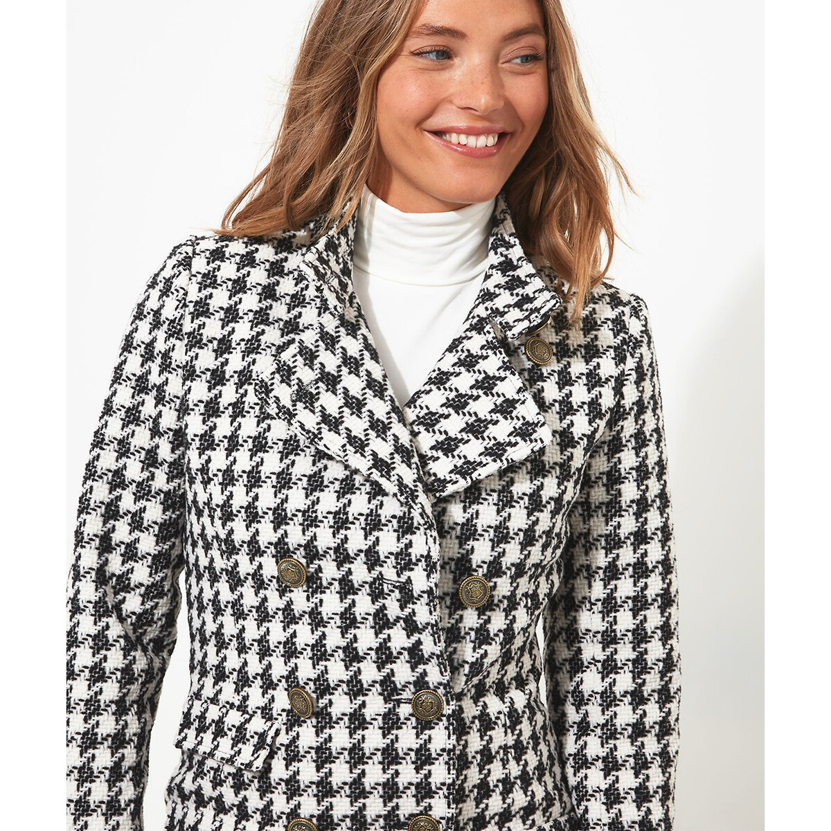 houndstooth coat brown and black with gold buttons - OFF-52% >Free Delivery