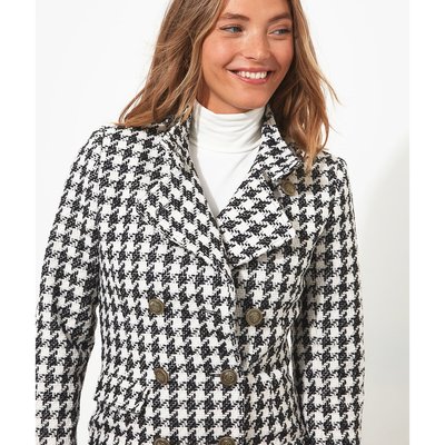 Long Houndstooth Check Coat with Button Fastening JOE BROWNS