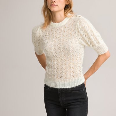 Crew Neck Jumper/Sweater with Short Puff Sleeves, Made in Europe LA REDOUTE COLLECTIONS