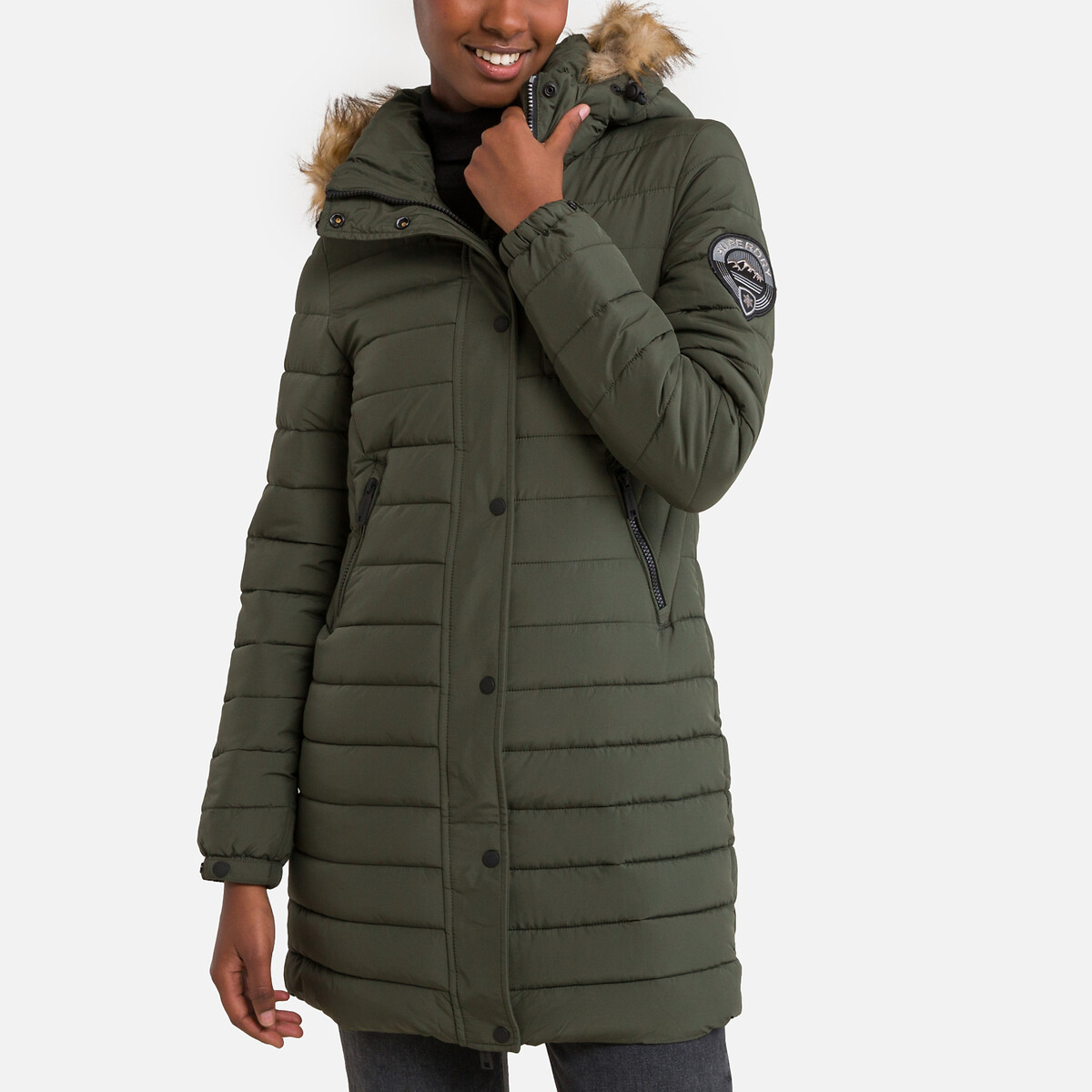 Image of Fuji Mid-Length Padded Jacket with Faux Fur Trim Hood