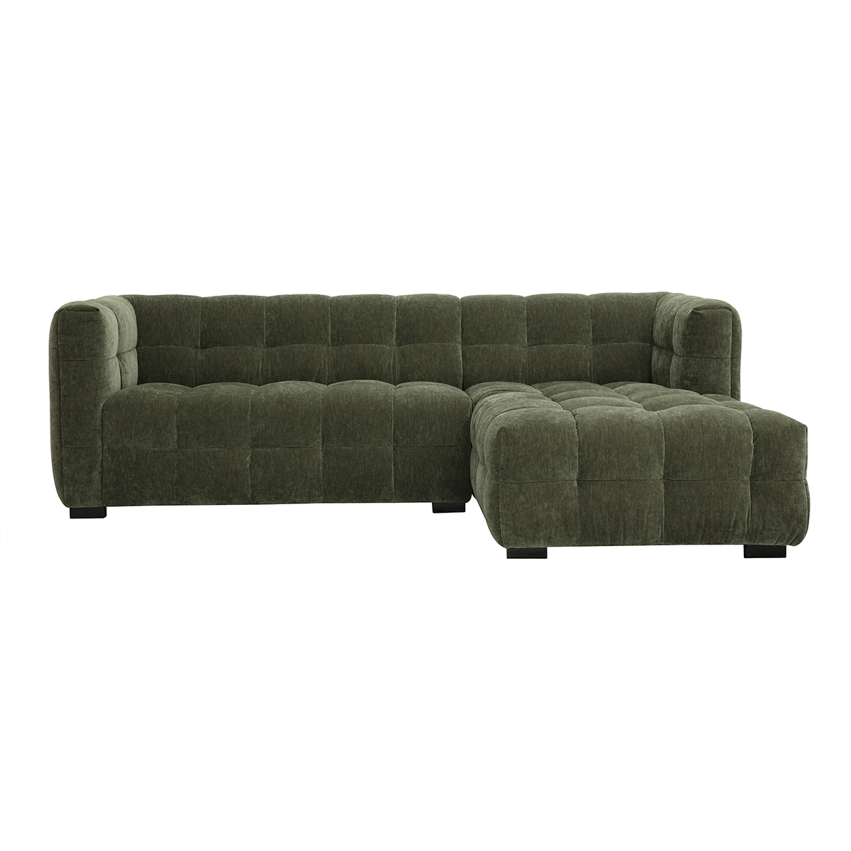Canapé d'angle droit design 3 places en tissu effet velours vert kaki CORTO, MILIBOO