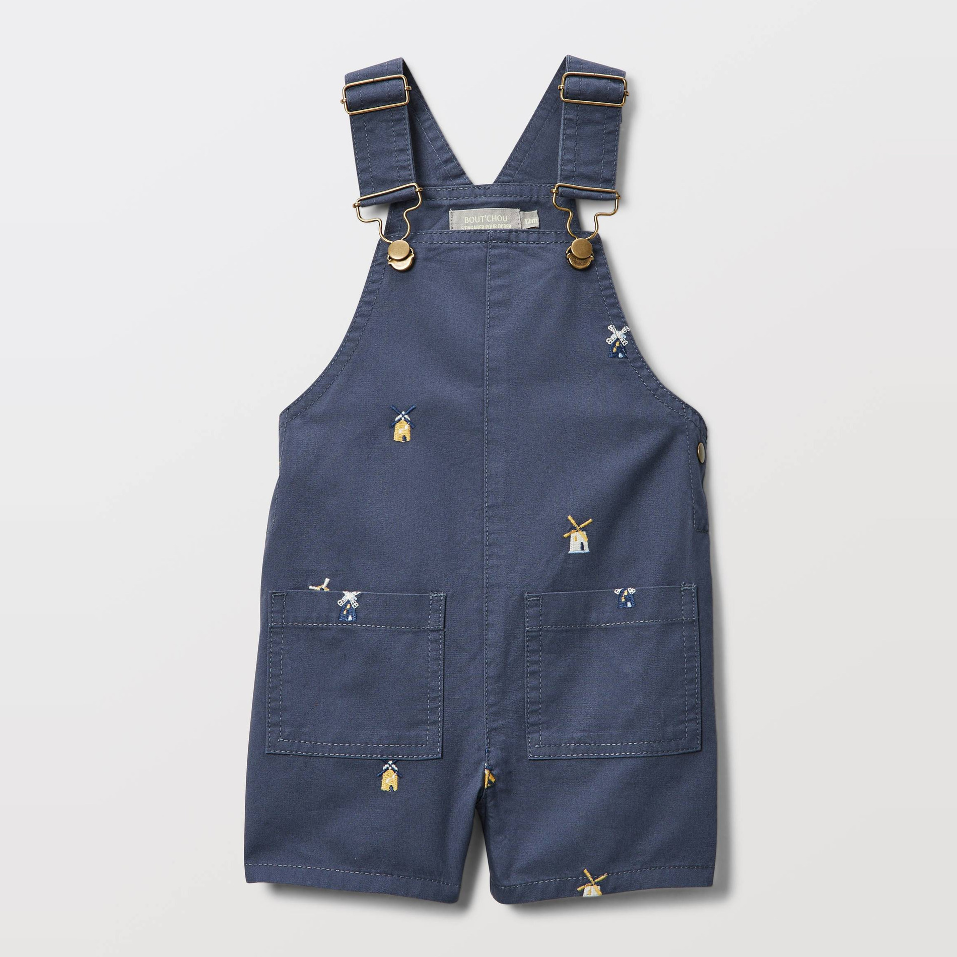 Salopette courte brodée en coton BIO GOTS, BOUT'CHOU