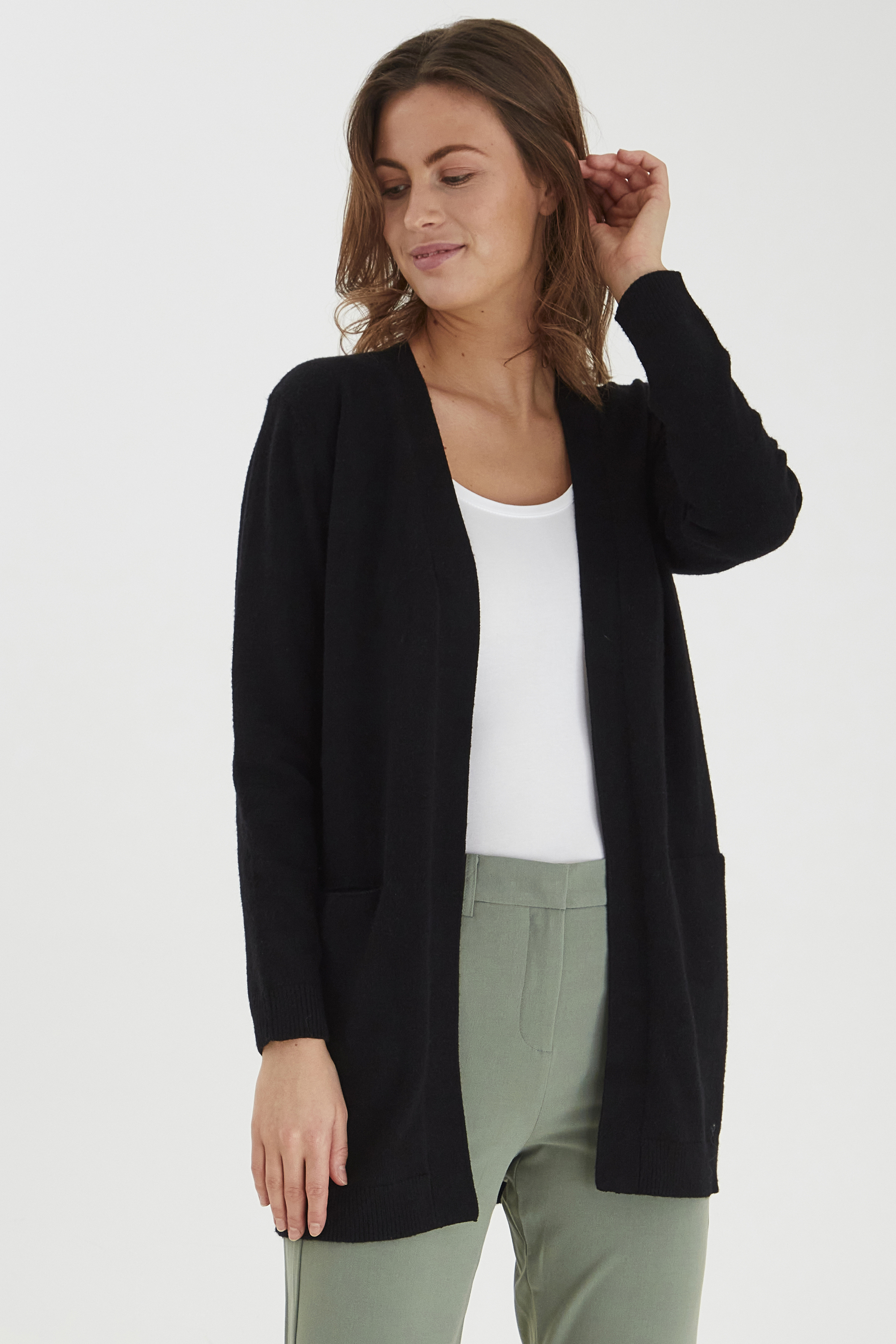 Cardigan en maille, manches longues, col ouvert, 2 poches, B.YOUNG