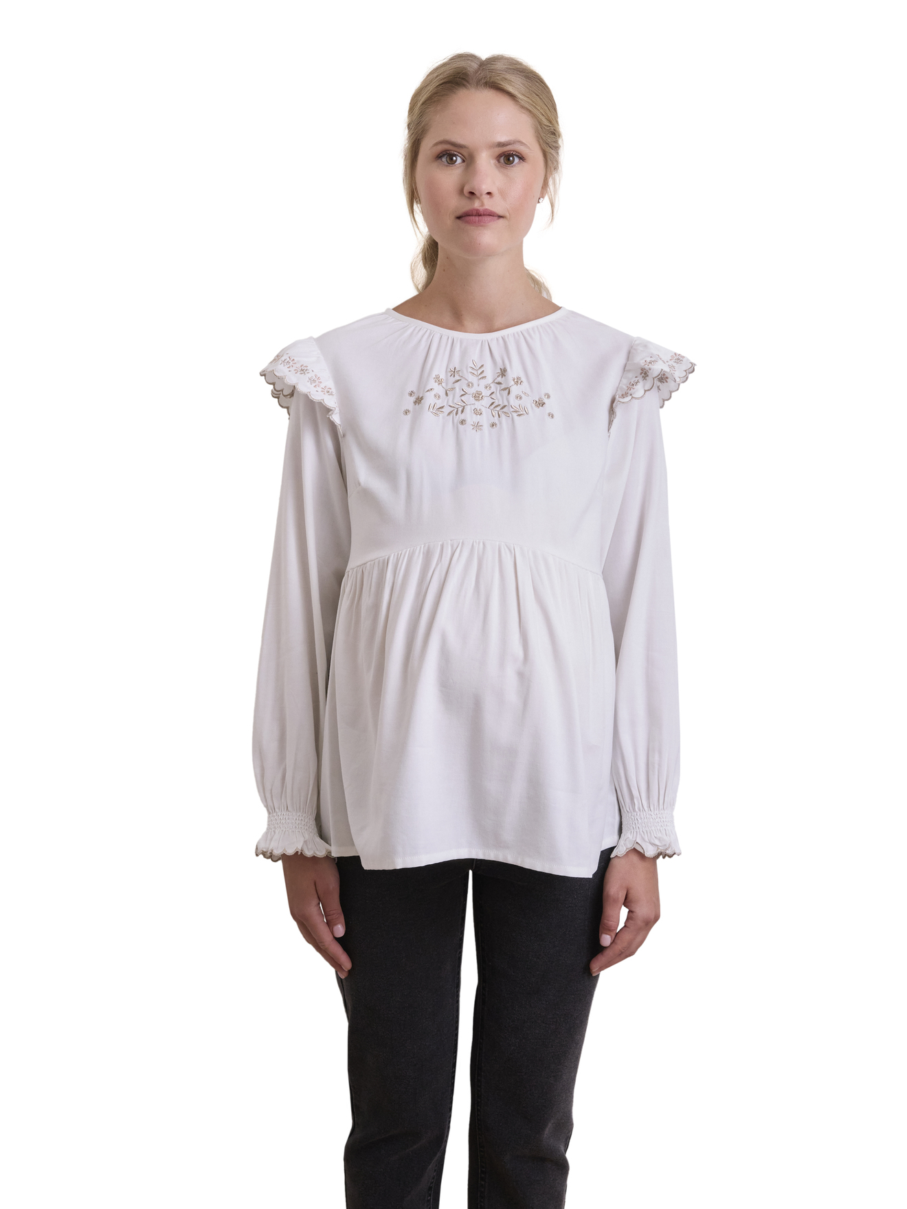 Blouse de grossesse brodée gaze de coton et viscose, VERTBAUDET