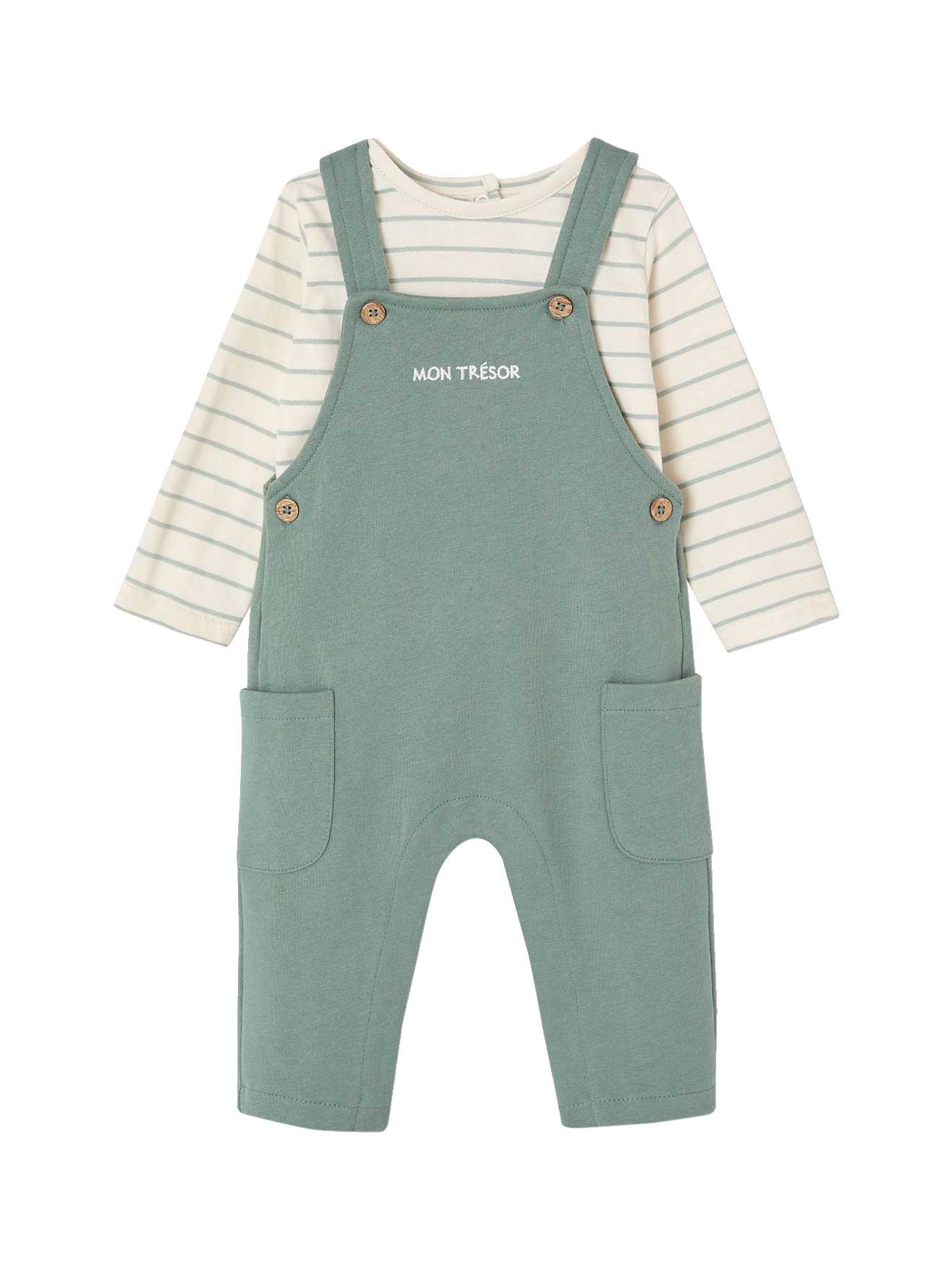 Ensemble bébé T-shirt et salopette en molleton, VERTBAUDET