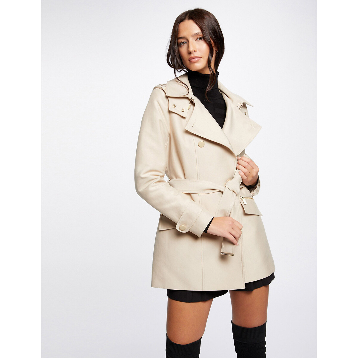 Image of Mid-Length Trench Coat with Hood