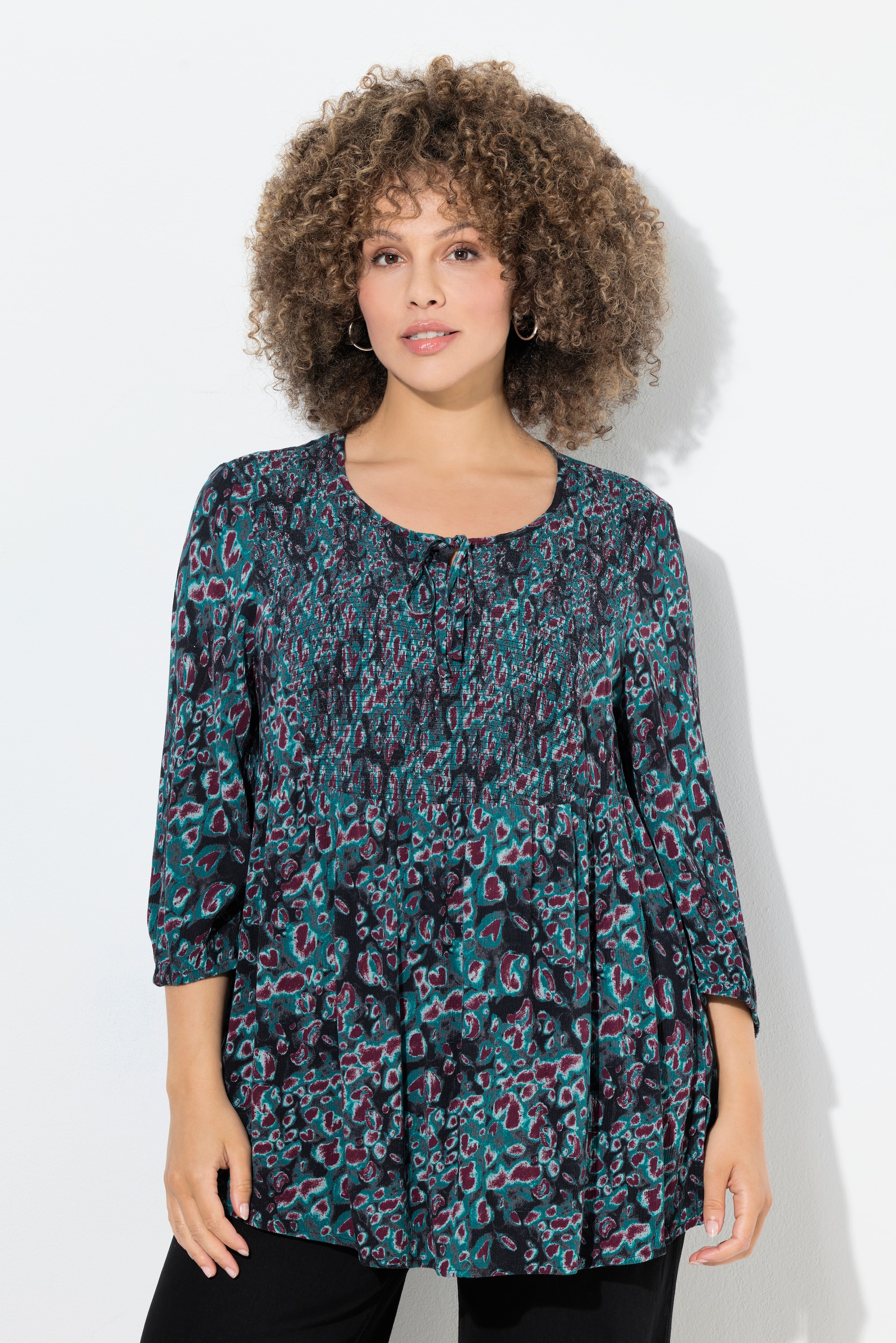 Blouse smockée motif léopard, coupe évasée, ULLA POPKEN