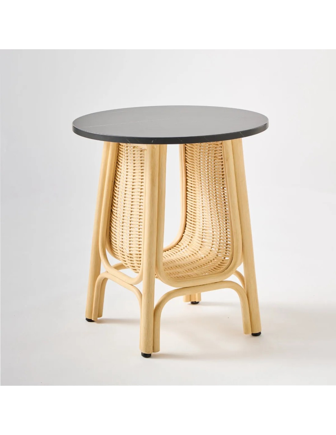 Table basse rotin CORRIDOR Dia 50 cm plateau blanc, KOK