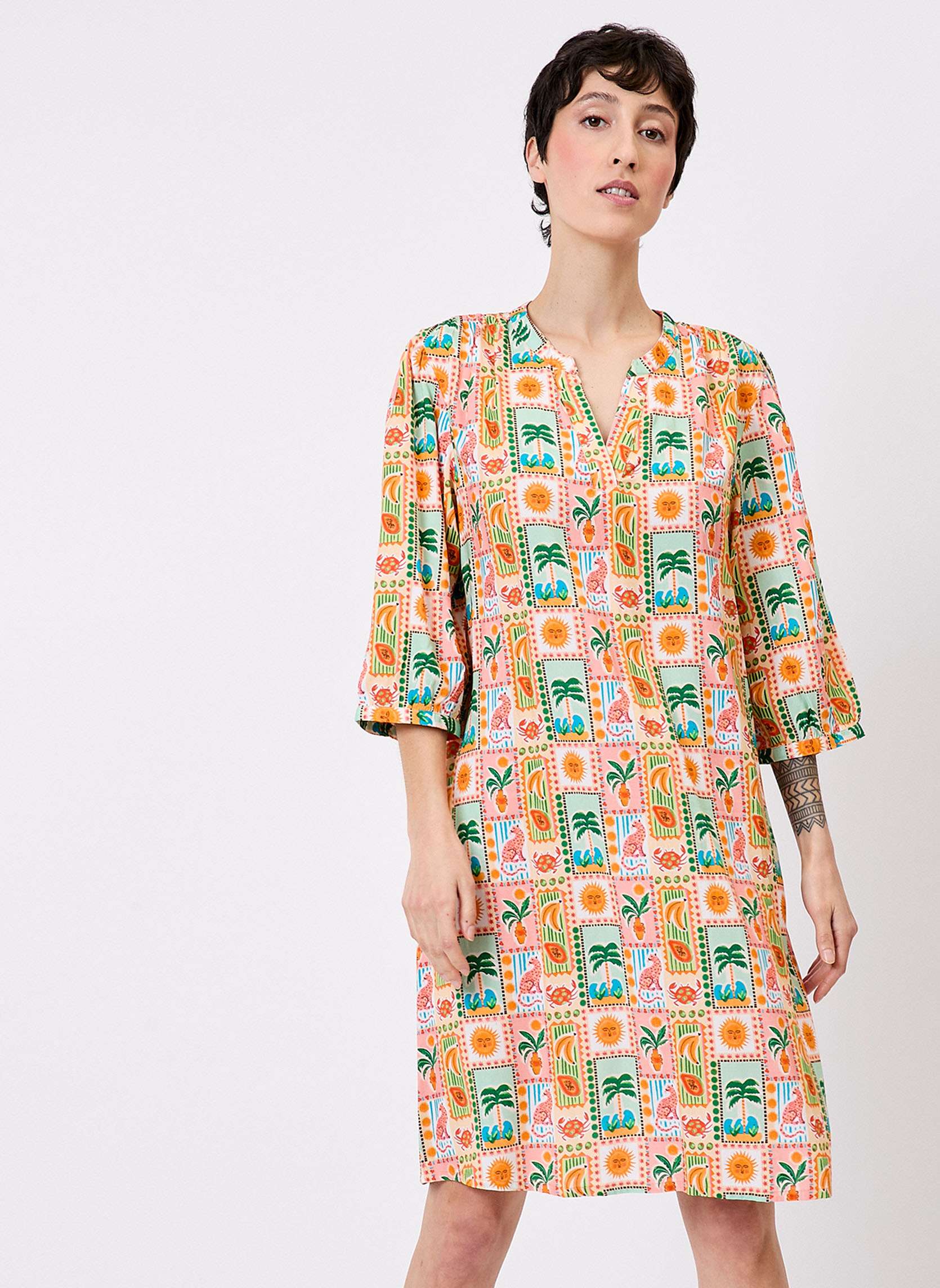Robe ample imprimée fluide manches 3/4 OLYMPE, PRINCESSE NOMADE