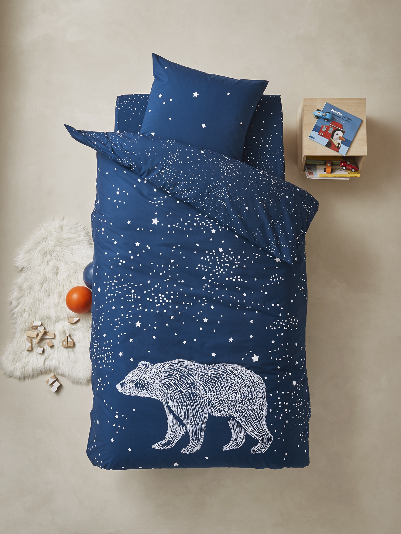 Parure housse de couette détails phosphorescents + taie d'oreiller OURS POLAIRE, VERTBAUDET