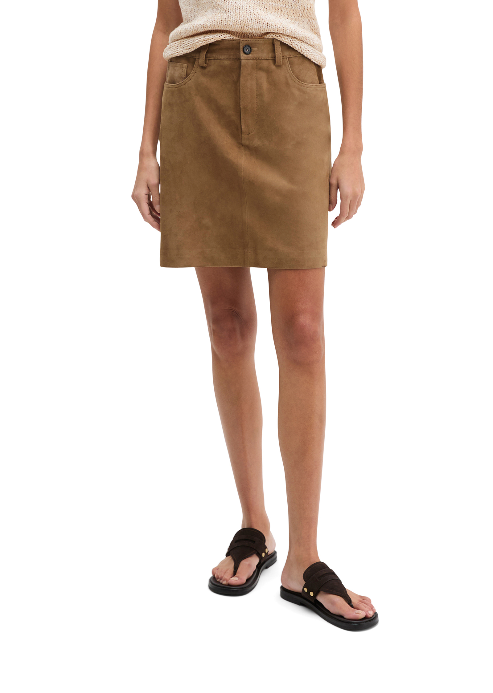 Mini-jupe en cuir regular en cuir de chèvre velours doux, MARC O'POLO