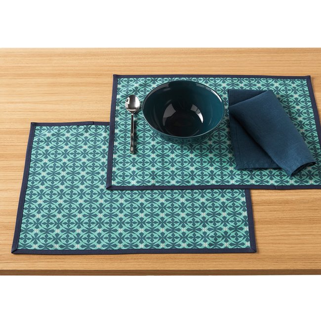 Set of 2 Azila Geometric Coated Cotton Placemats, lagoon/duck, SO'HOME