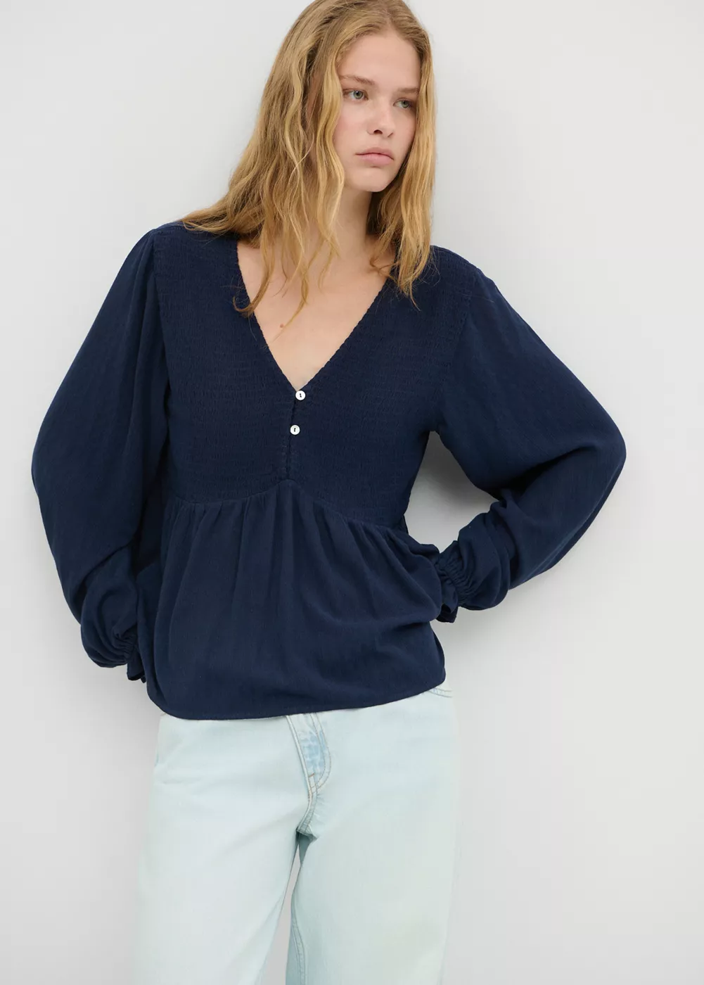 Blouse texturée col V, MANGO TEEN