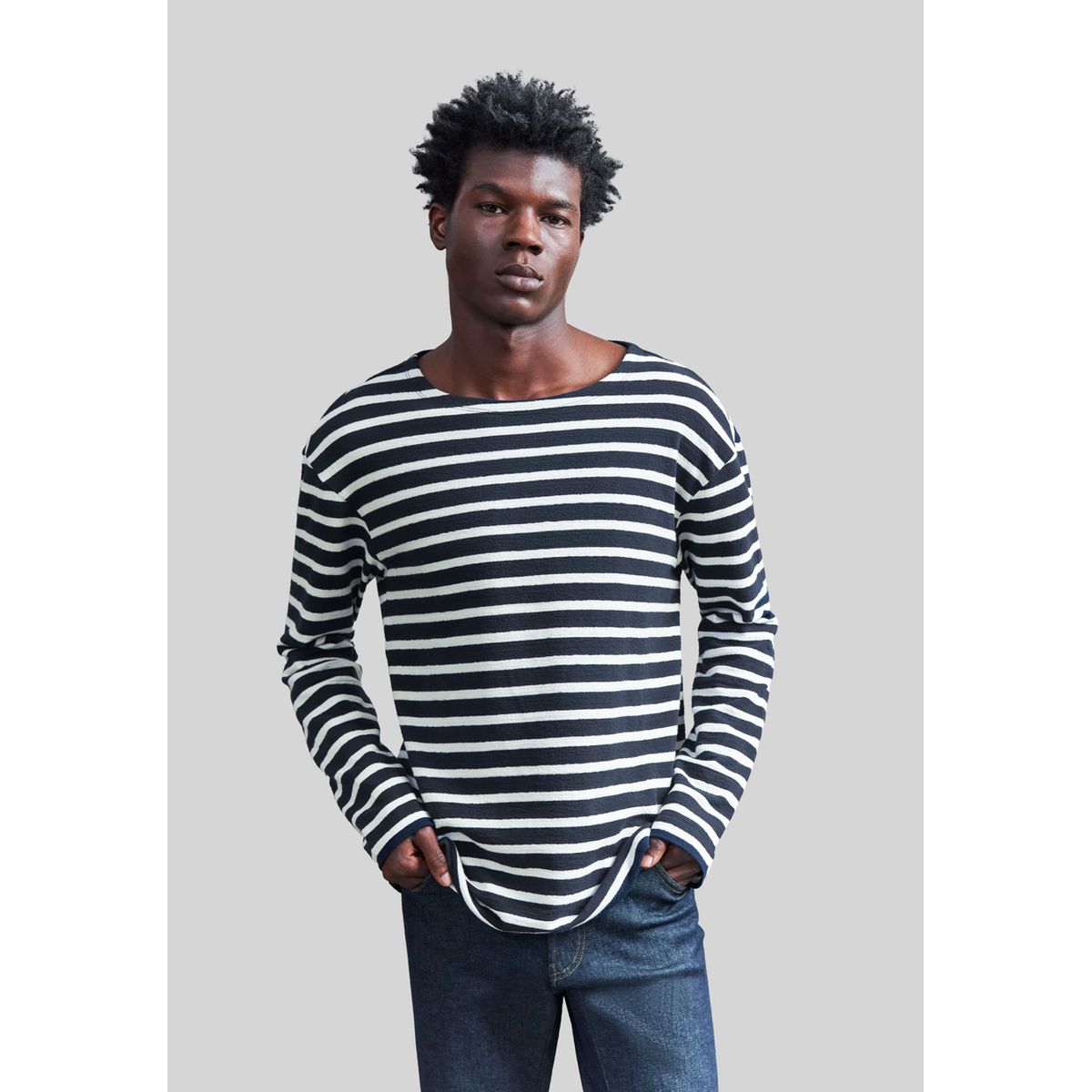 T shirt manche longue rayé online homme