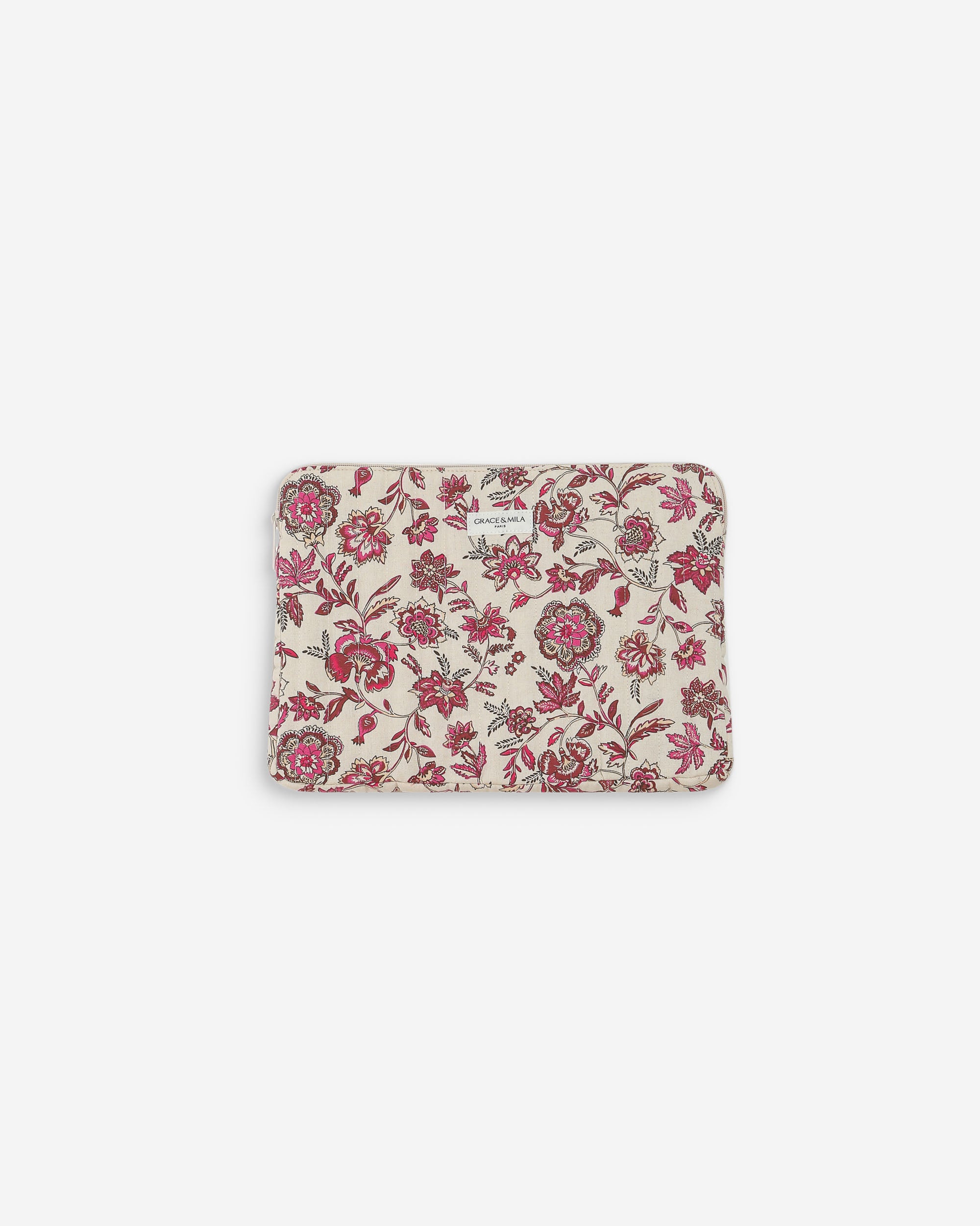Pochette d'ordinateur en toile de coton matelassée fleur Vaiana, GRACE & MILA