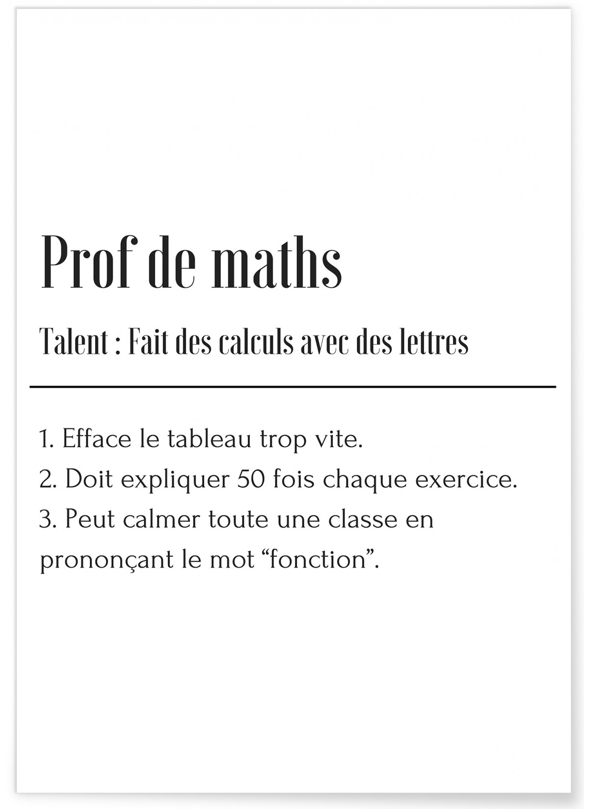 Affiche Définition Professeur de Maths, L'AFFICHERIE