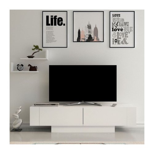 Meuble TV 2 portes et 2 étagères murales blanc L150 cm - Matera