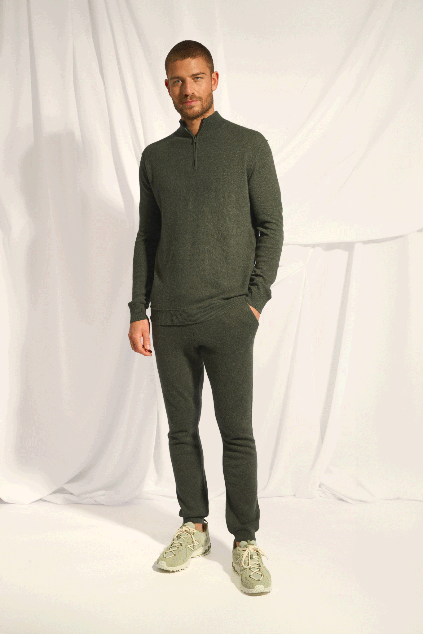 Pull Camionneur Kaki Chiné Nour, JUST CASHMERE