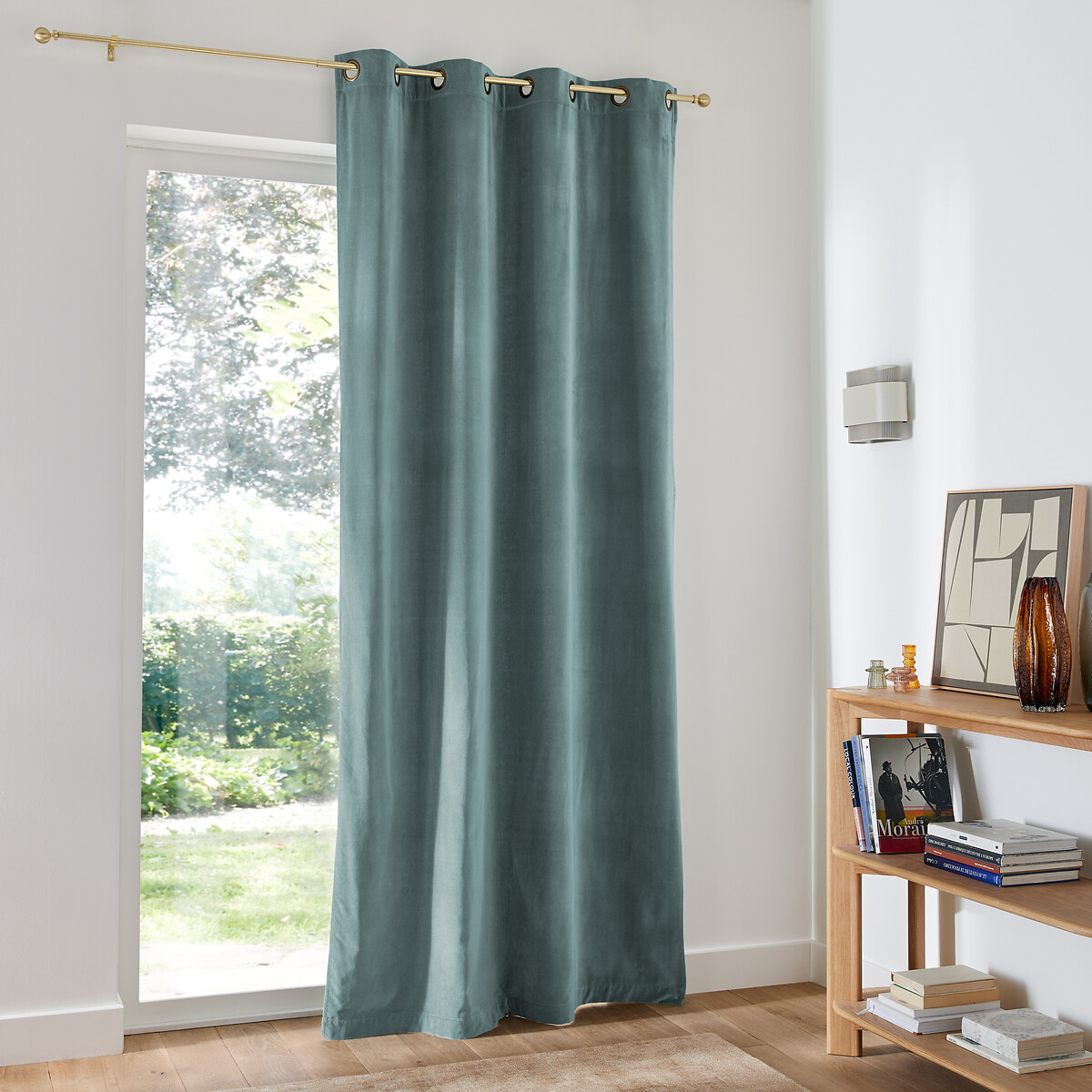 Eurofirany Tenda in Velluto Brillante con 8 Occhielli, Morbida ed Elegante, Moderna, per Camera da Letto, Soggiorno, Lounge, 1 Pezzo Singolo, Poliestere, Verde Oliva, 140 x 250 cm