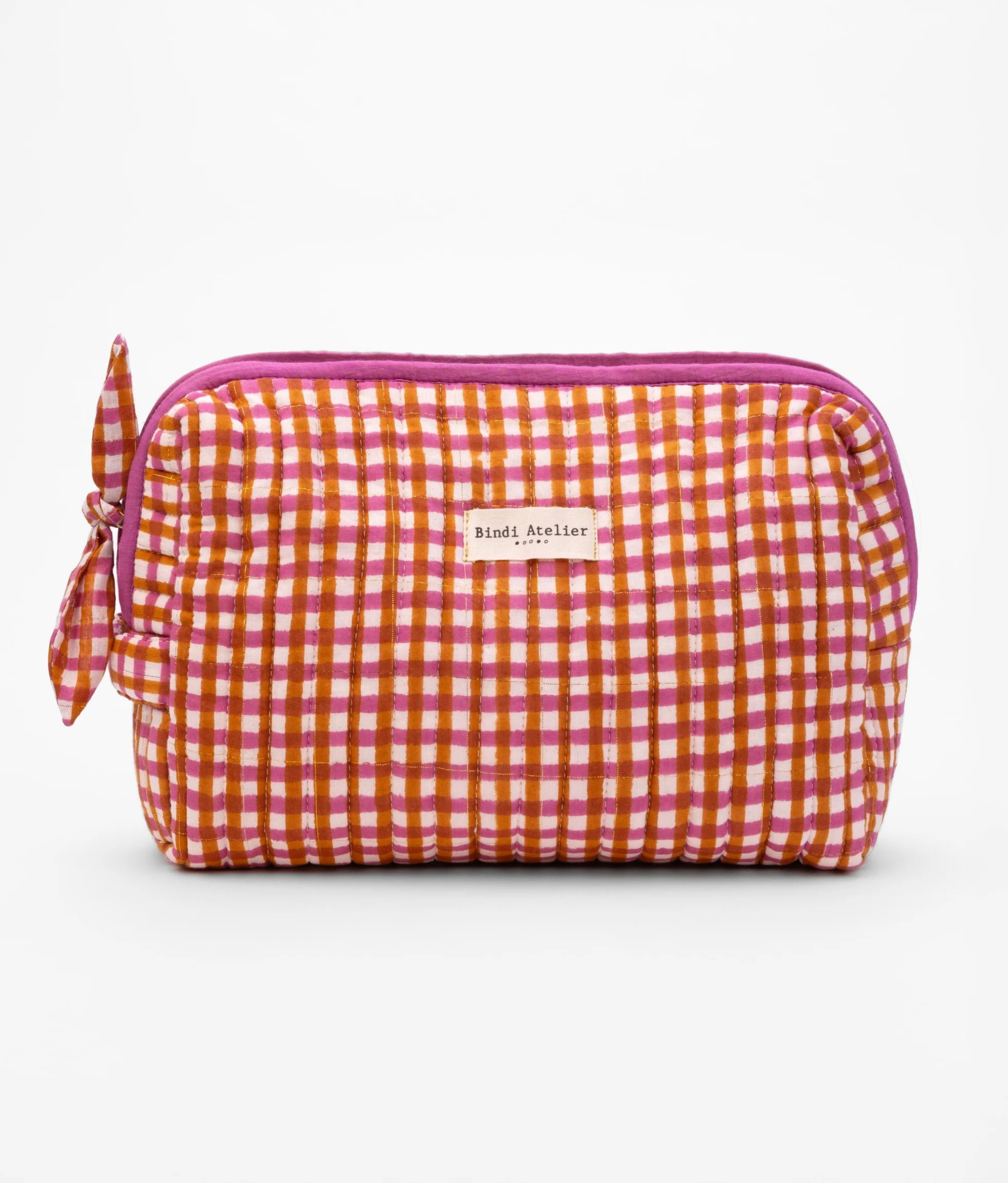 Trousse de toilette en coton matelassé Tara Camel, BINDI ATELIER