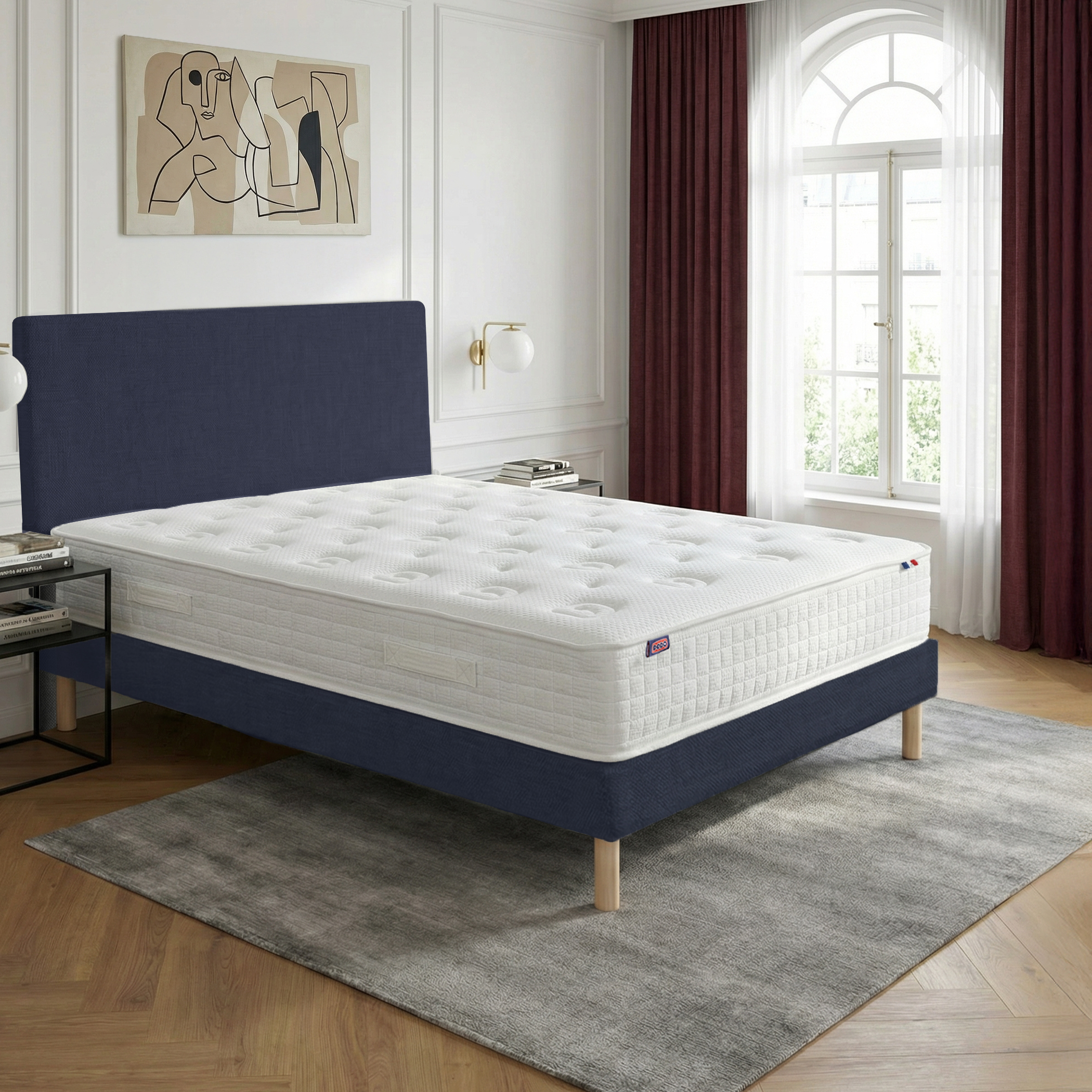 Ensemble lit - Matelas + sommier + tête de lit - Bleu PLÉNITUDE, DODO