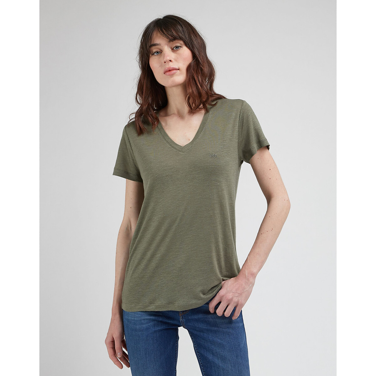 Embroidered Logo V-Neck T-Shirt with Short Sleeves