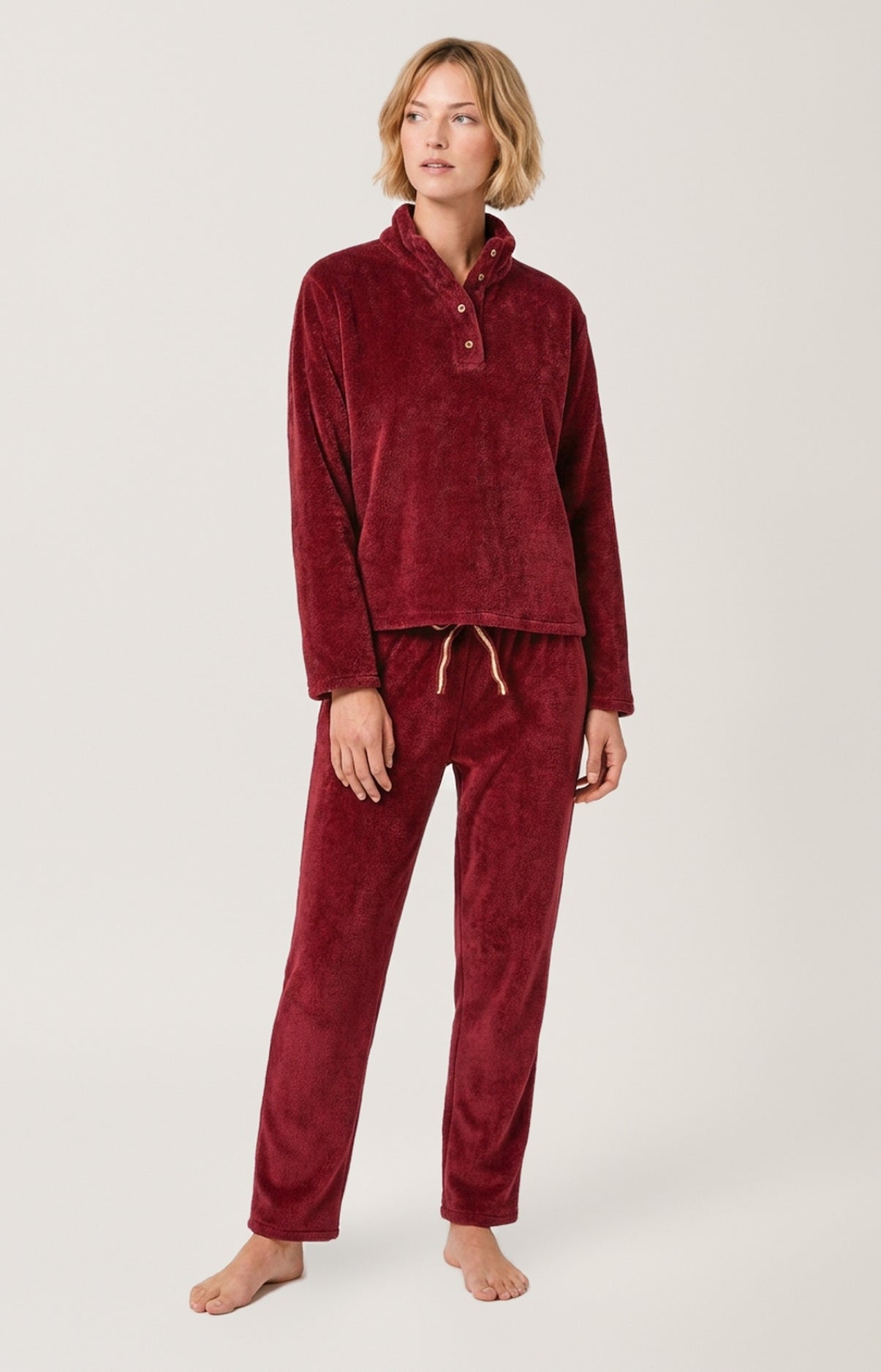 Pyjama en polaire couleur unie Burgundy, ARTHUR