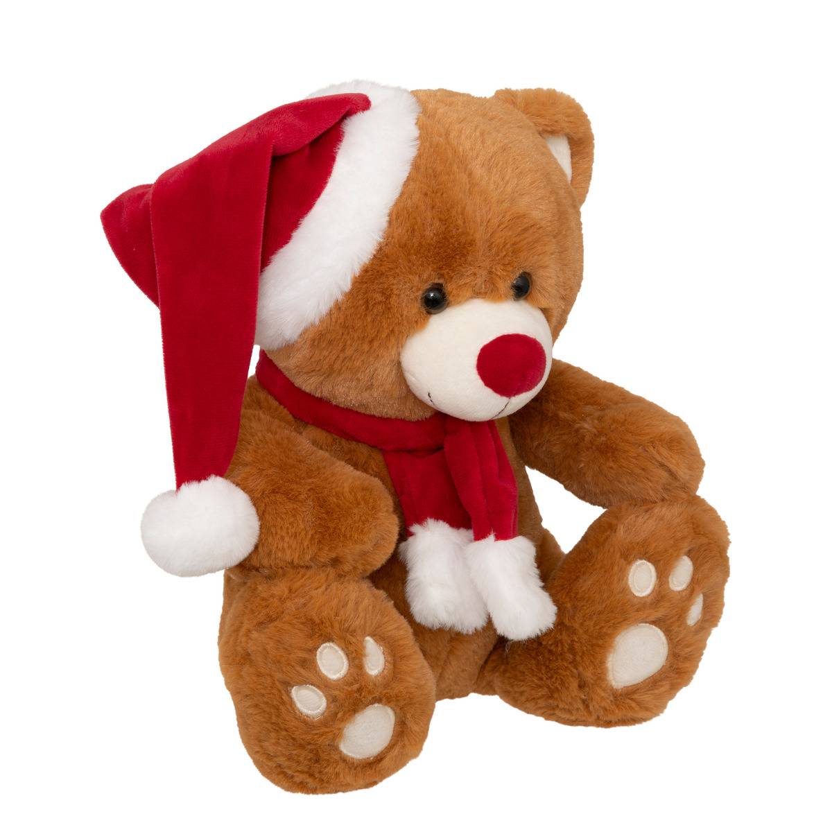Peluche ours de Noël brun bonnet H. 25 cm, FEERIC LIGHTS & CHRISTMAS