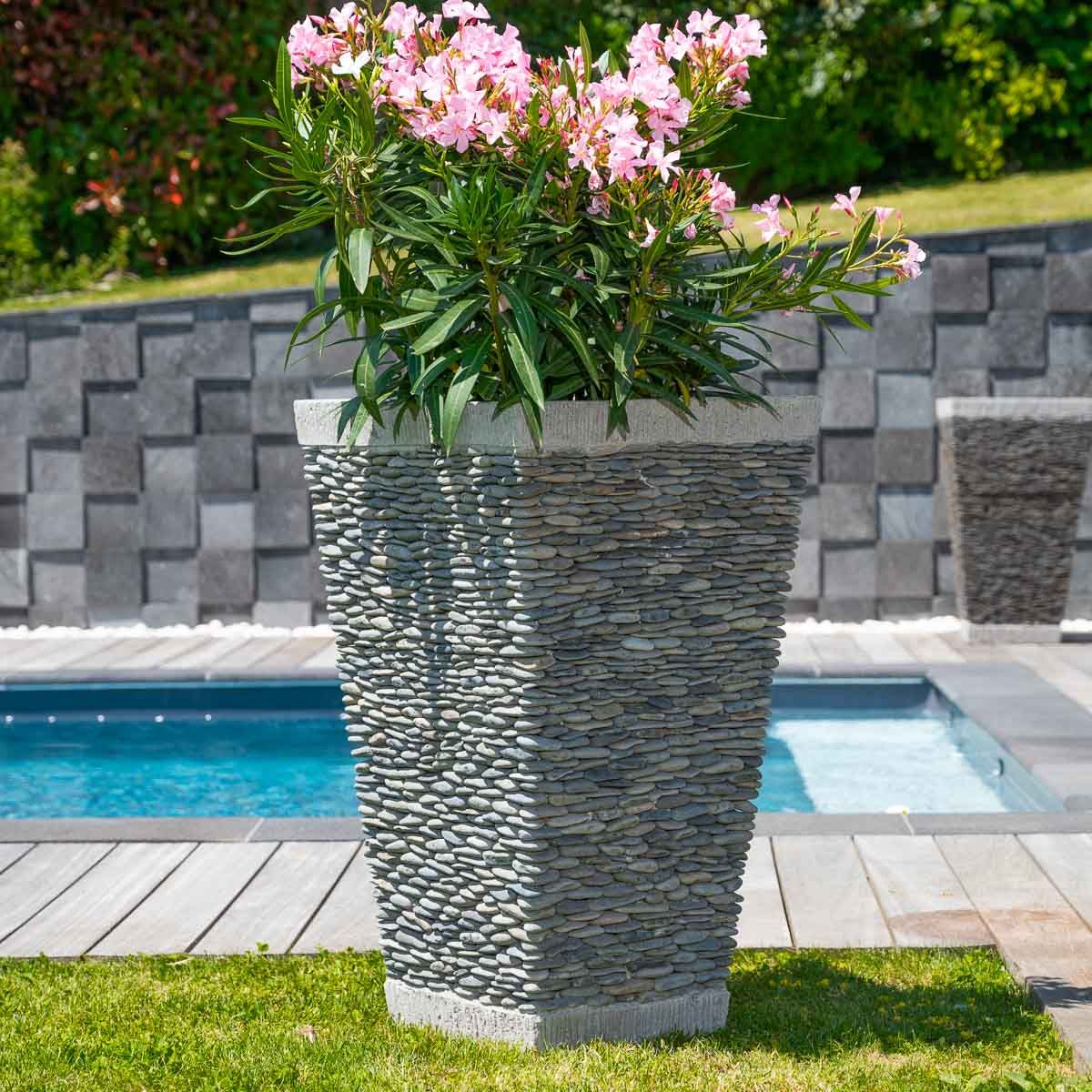 Pot bac jardinière carré galet 50cm jardin extérieur zen