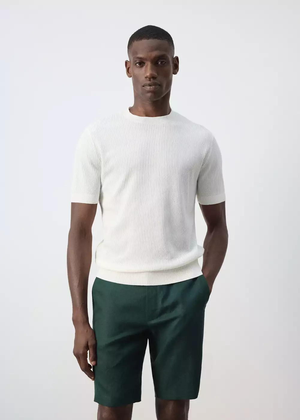 T-shirt maille côtelée, MANGO MAN