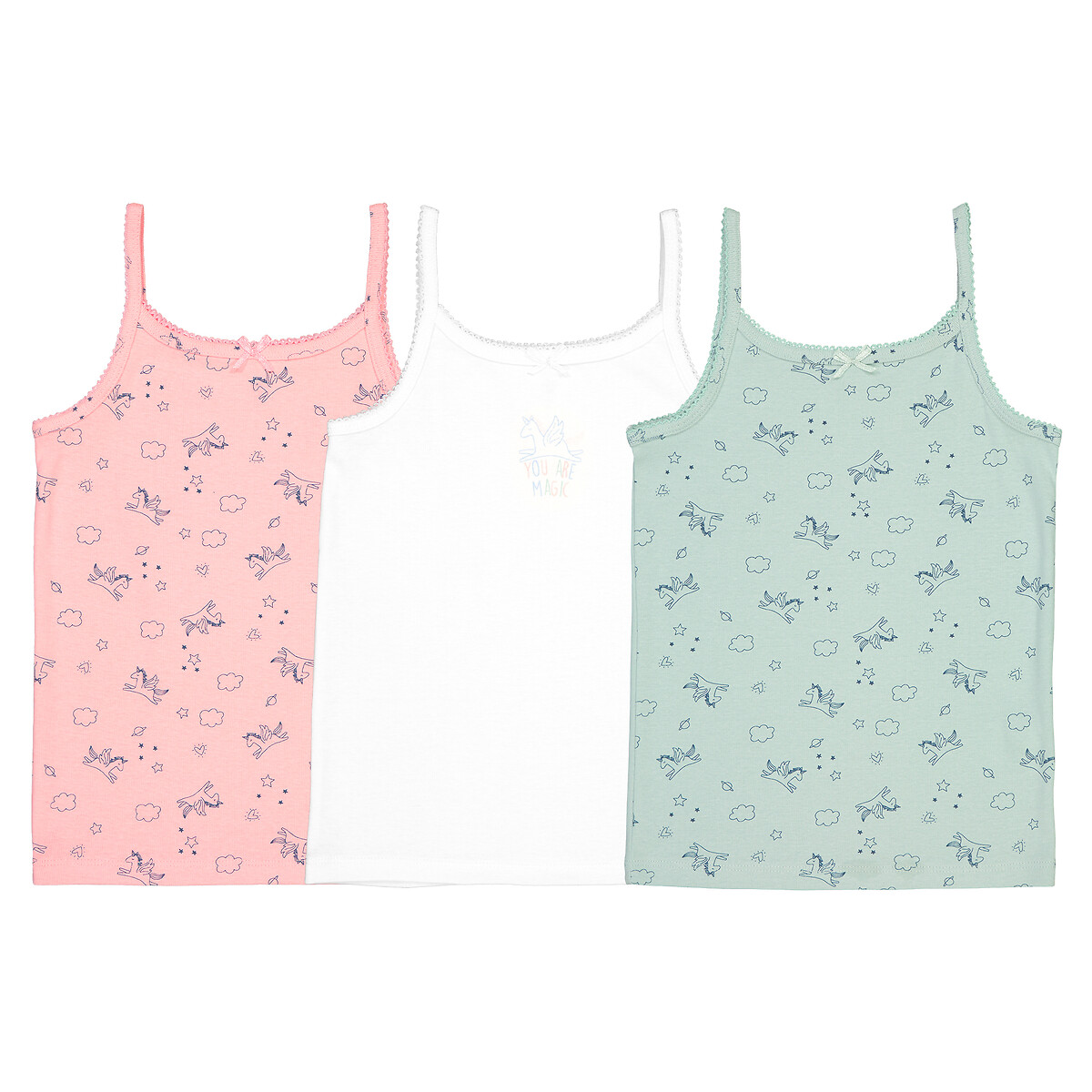 Pack of 3 Vest Tops in Unicorn Print Cotton