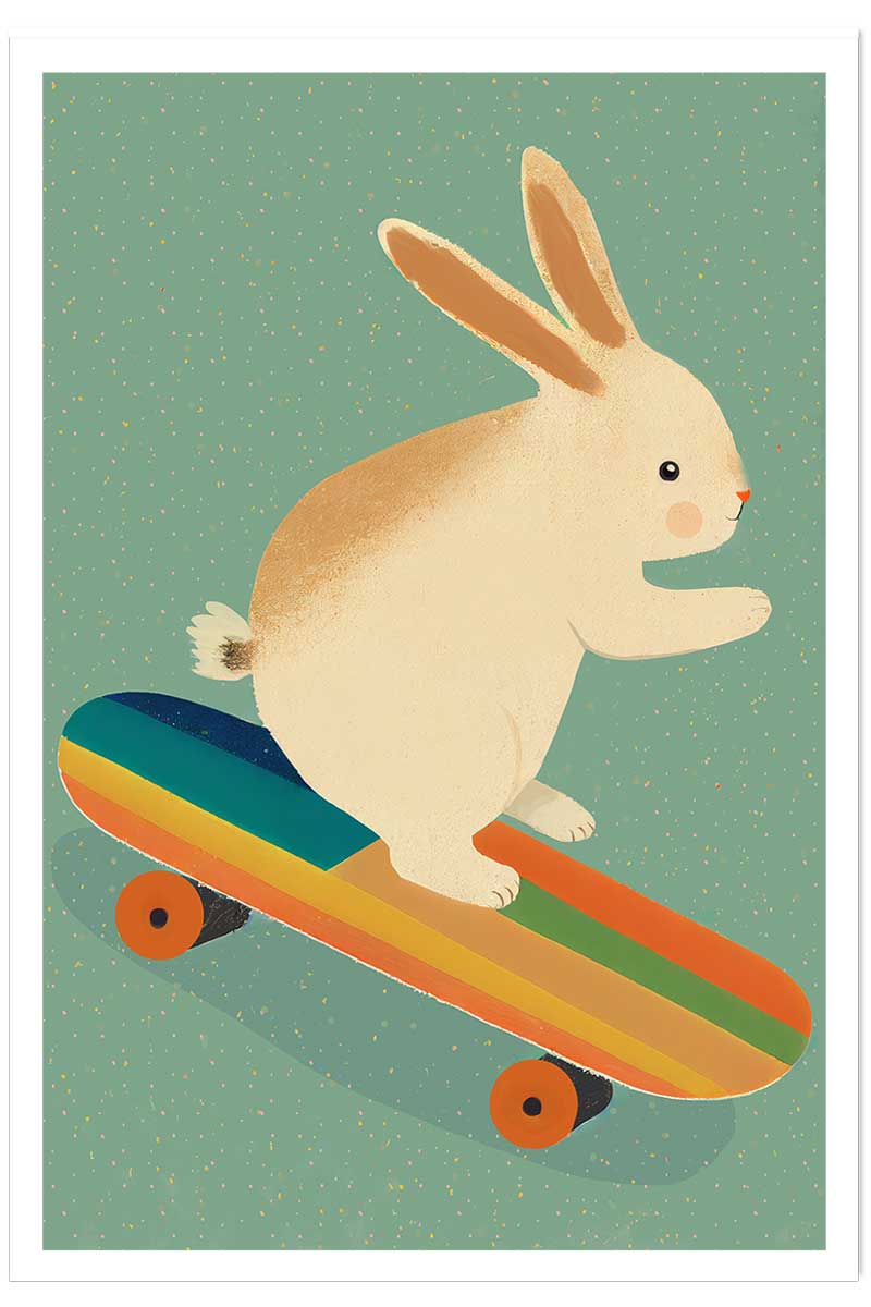 Affiche enfant lapin sur skateboard, HEXOA