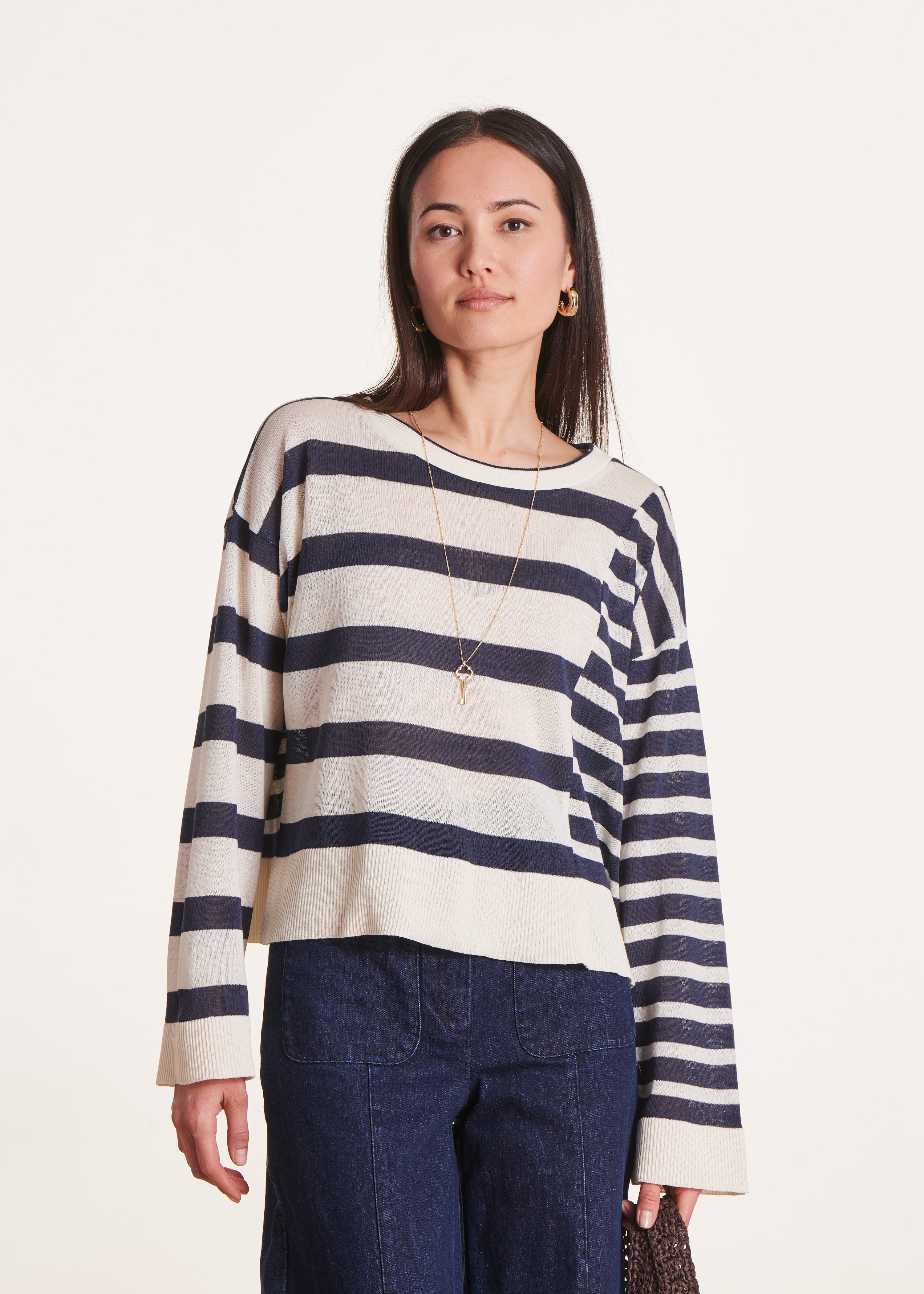 Pull rayé ample en maille fine, LA FEE MARABOUTEE