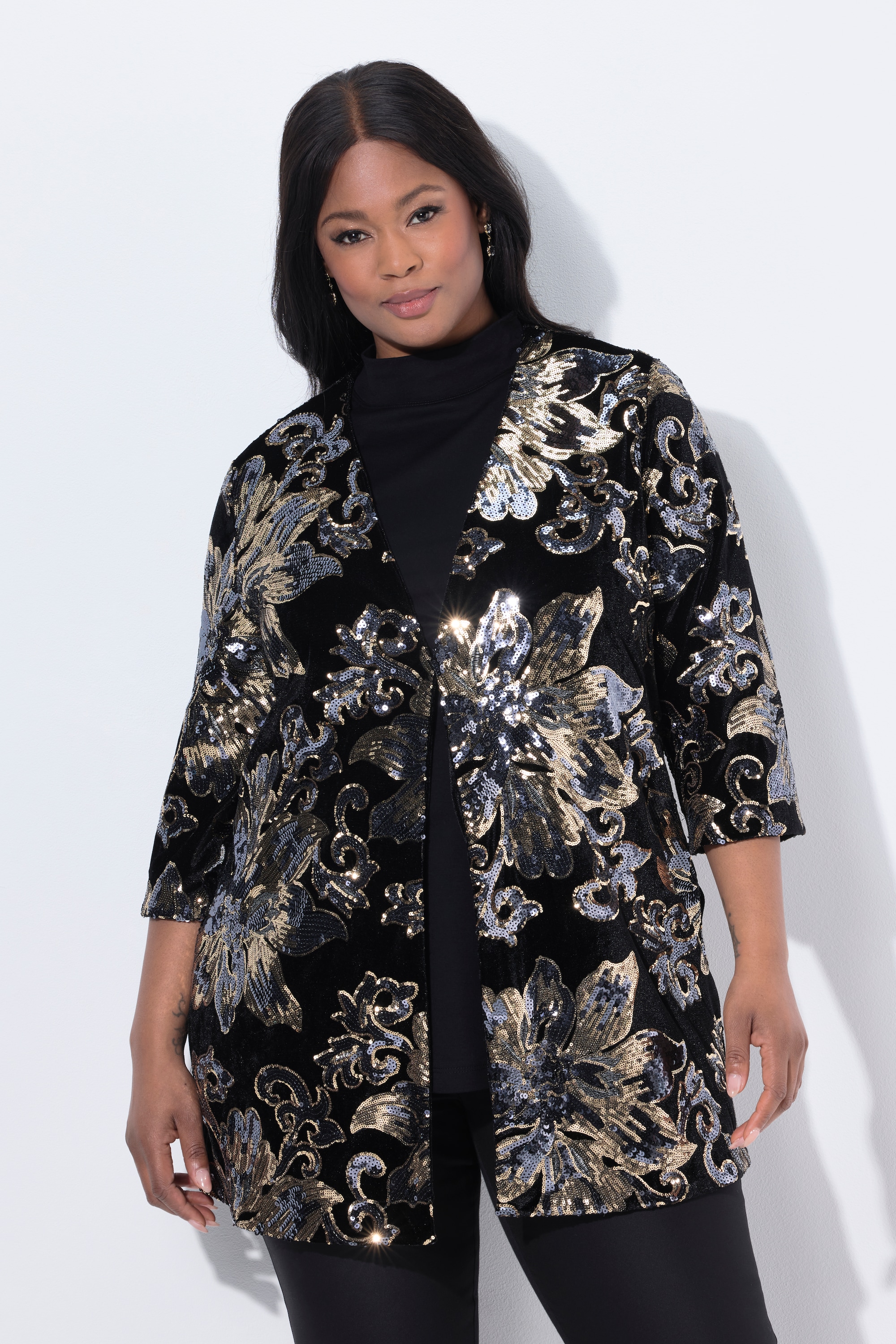 Veste évasée en velours, encolure en V, ULLA POPKEN