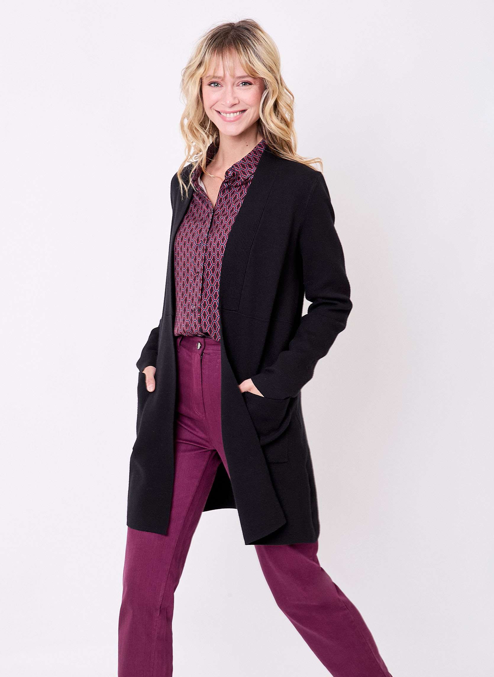Gilet uni long en maille SACHEON, LA FIANCÉE