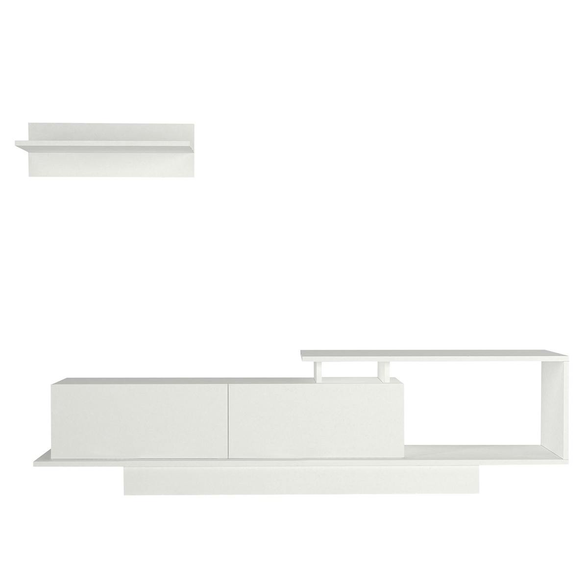 Meuble TV blanc design avec rangement, étagère assortie MARFA, PIER IMPORT
