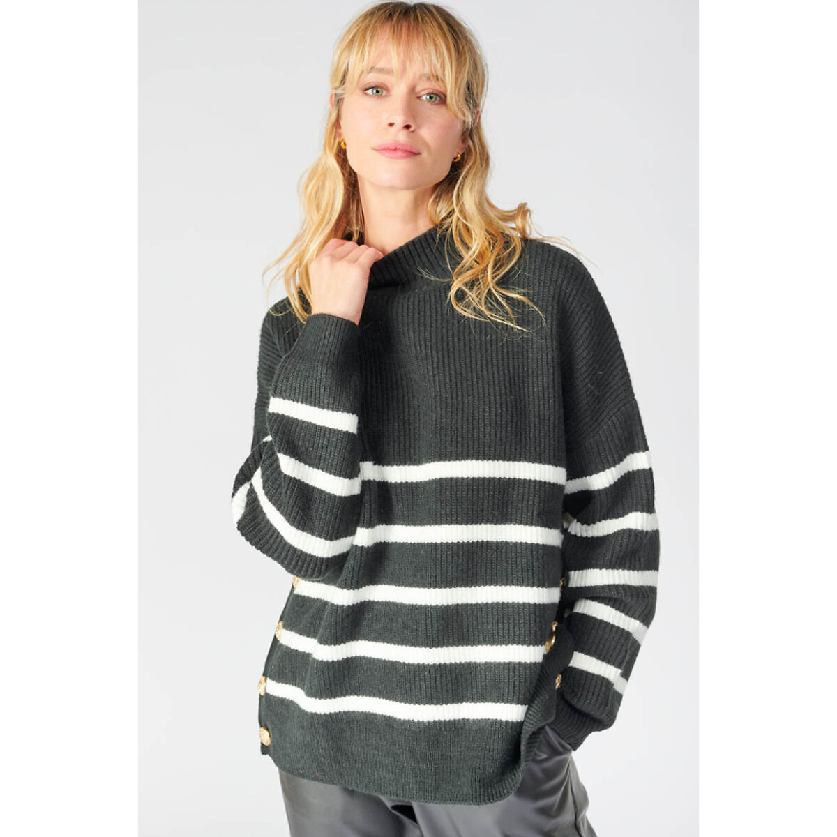 Pull ample ray col montant le temps des cerises ray blanc la redoute