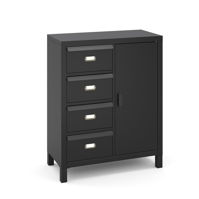 Hiba Cabinet with Cupboard and 4 Labelled Drawers, black, LA REDOUTE INTERIEURS