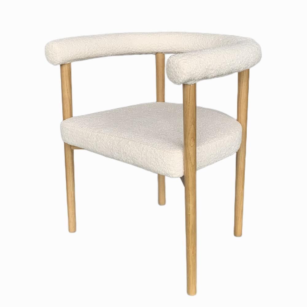 Fauteuil de table en bouclette et bois Neige, AMADEUS