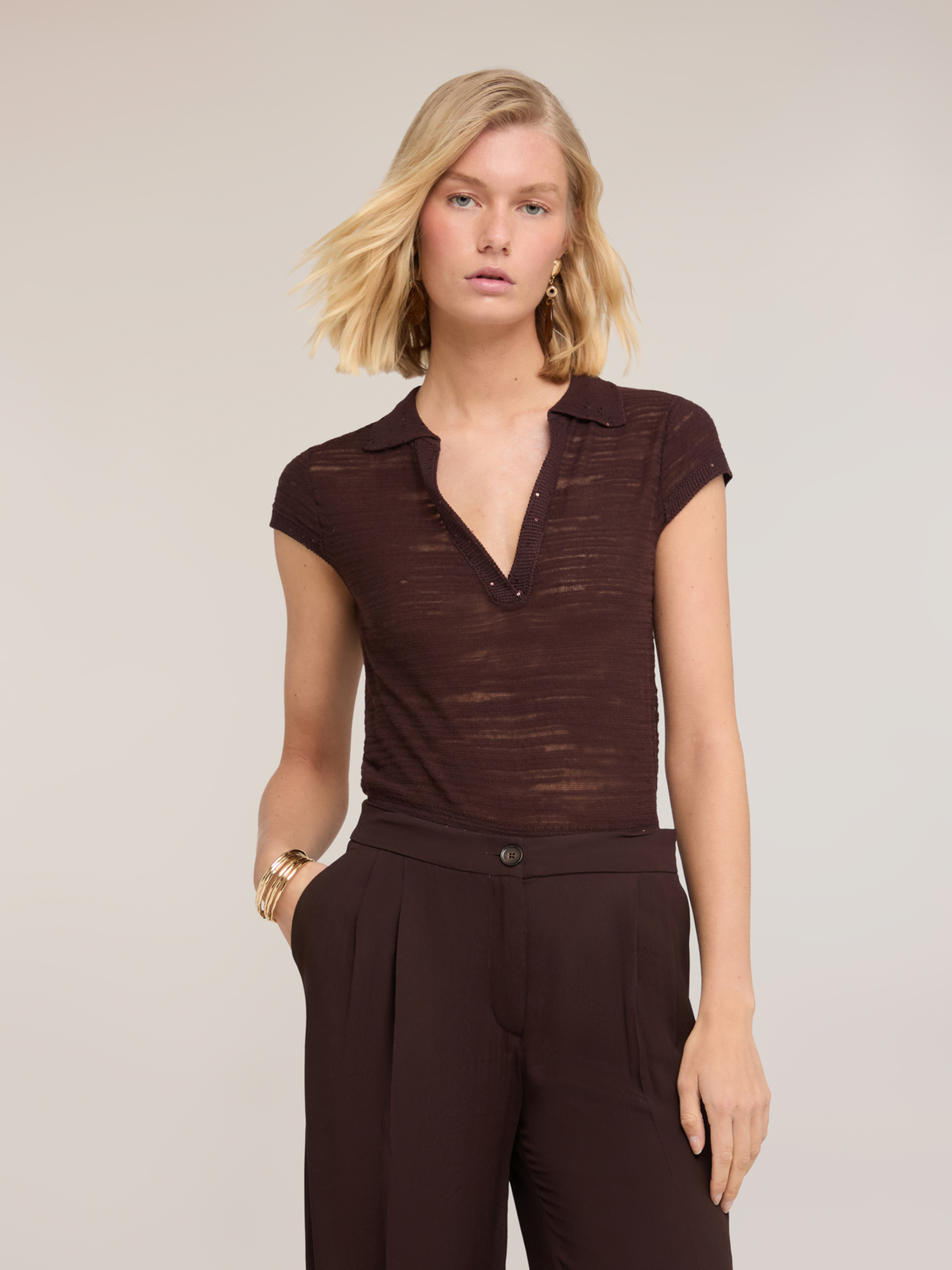 Polo avec bordures en paillettes, MOTIVI