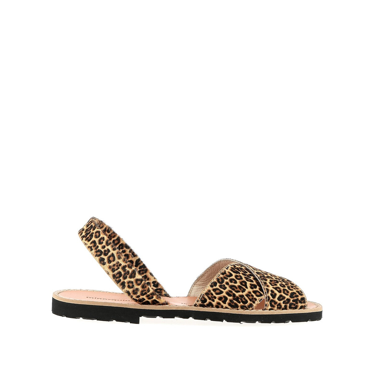 Avarca Cala Leather Sandals in Leopard Print with Flat Heel