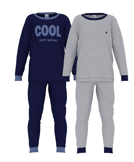 Lot de 2 pyjamas en coton, avec message et rayures, PETIT BATEAU