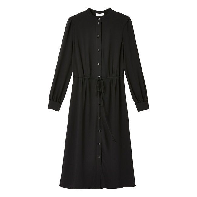 Recycled Shirt Dress with Crew Neck and Long Sleeves, black, LA REDOUTE COLLECTIONS